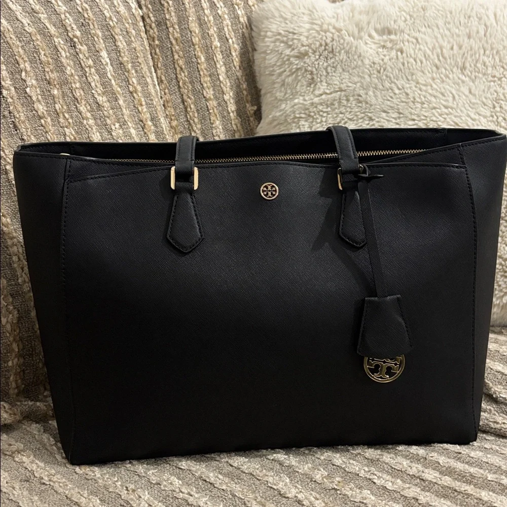 Tory‎ Burch Large Robinson Black Leather Tote Shoulder Bag